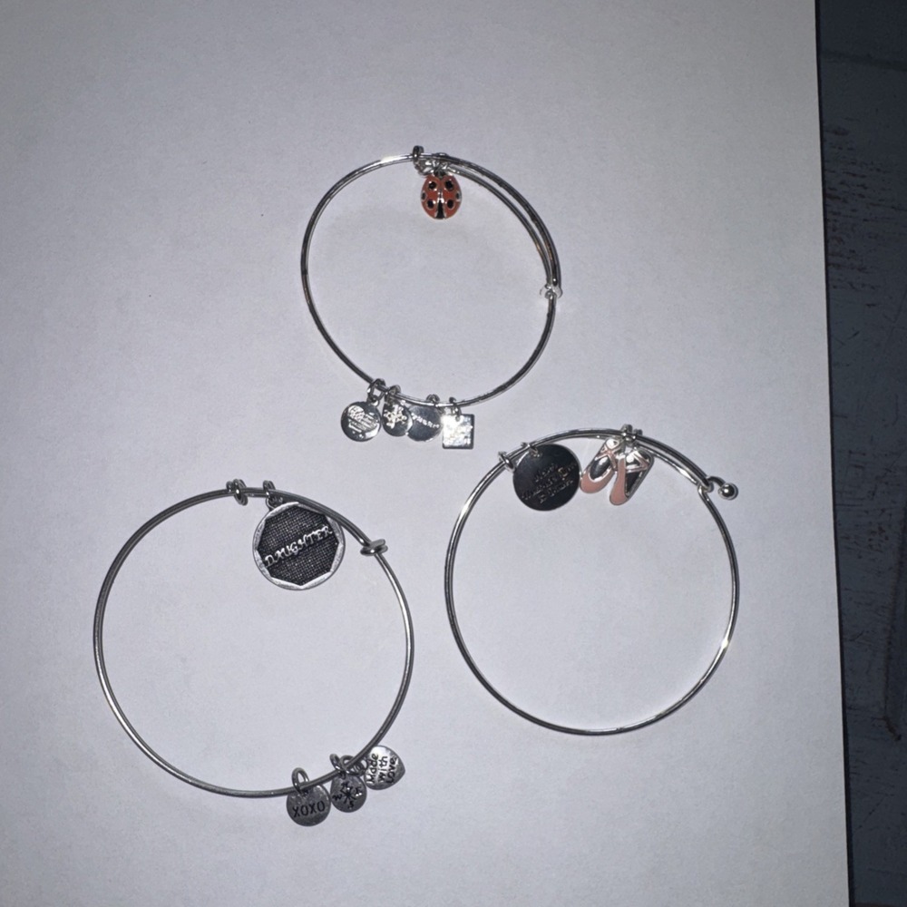 3 Bangle Bracelet Lot Alex And Ani + 2 Others Ladybug Daughter Dance Ballet